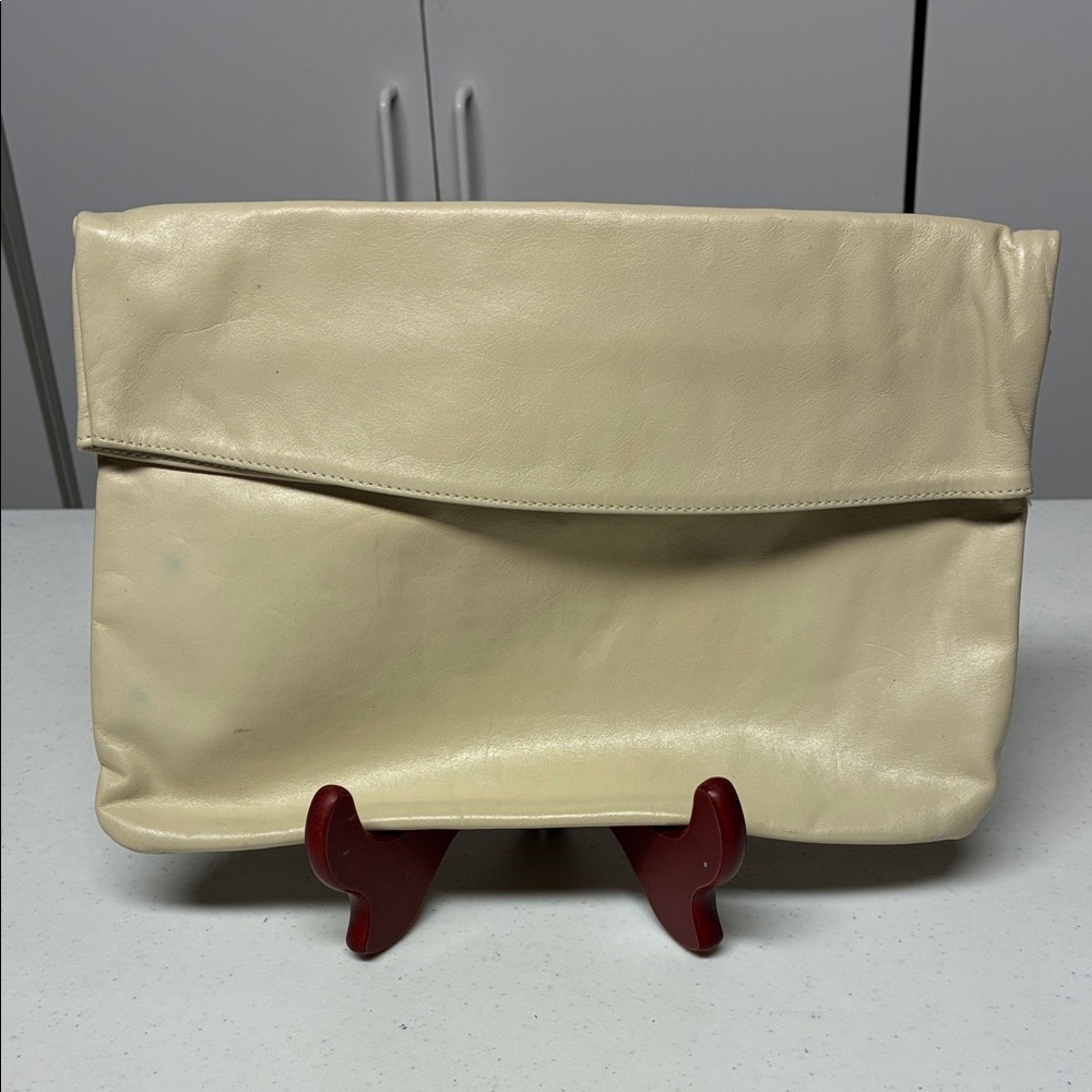 Cream Leather Clutch